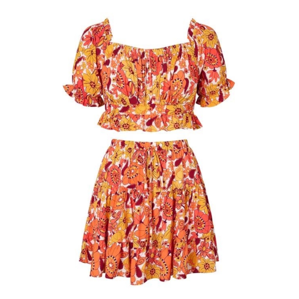 LAST ONE! Plus Size ARIA Floral Boho 2 Piece Skirt Set With Off The Shoulder Top - Picture 8 of 8